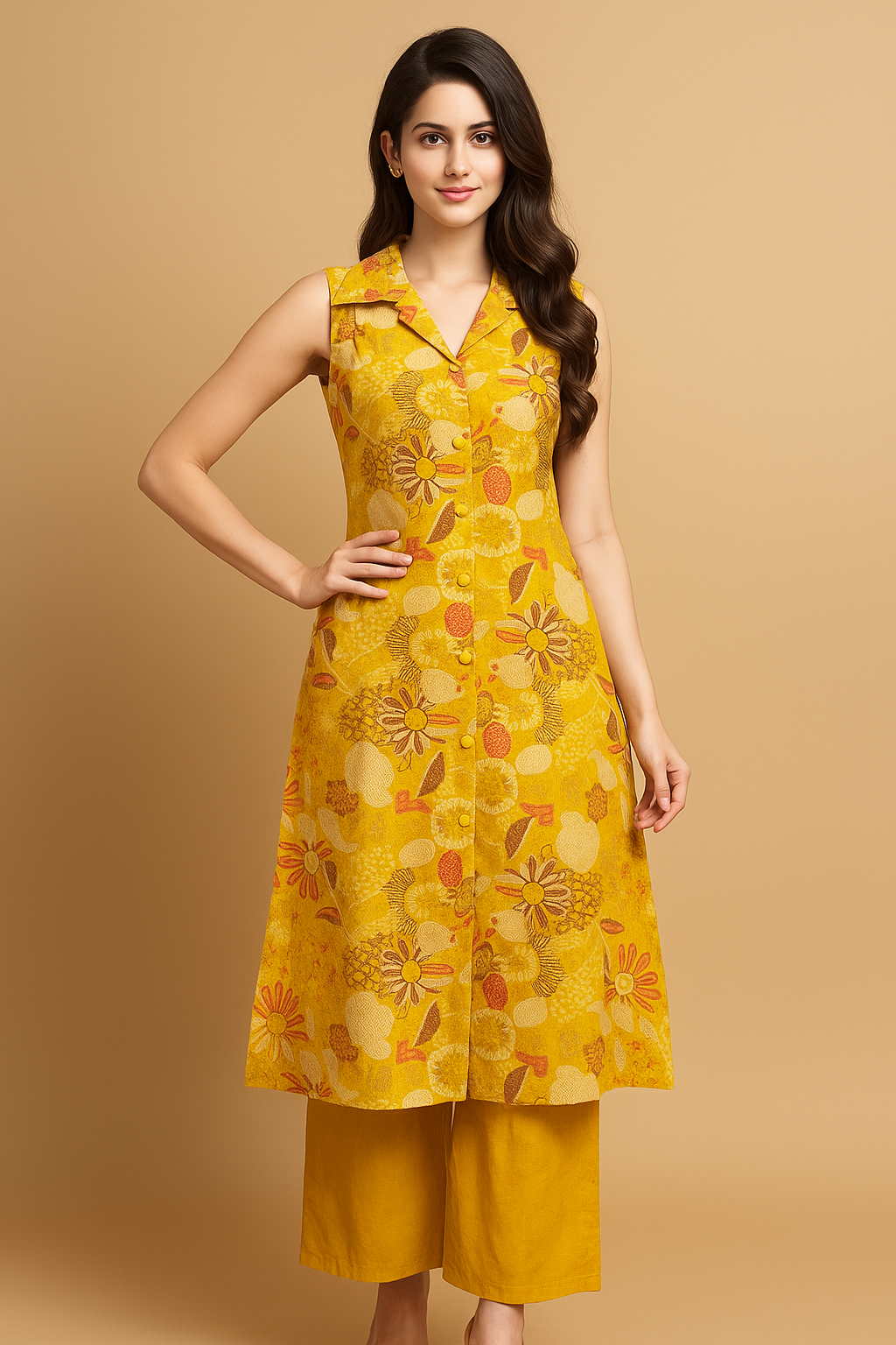 Yellow Floral Co-ord Set – Summer Cotton Kurta & Pants