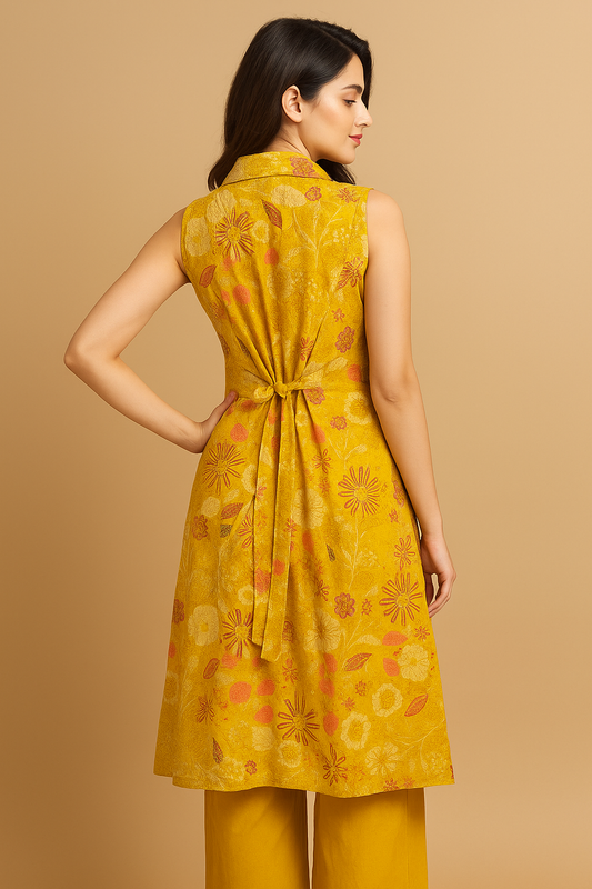 Yellow Floral Co-ord Set – Summer Cotton Kurta & Pants